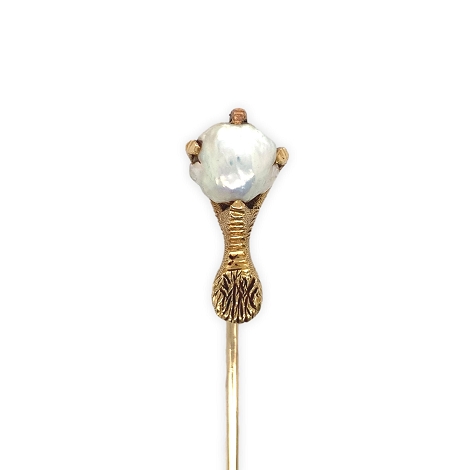 14K Gold Stick Pin with Claw Design Holding Freshwater Pearl   j7649